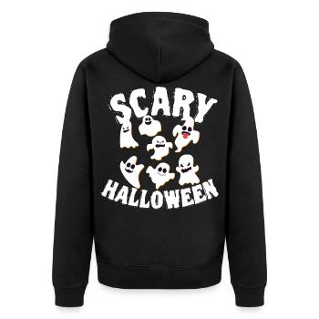 Grinning Dancing Funny Ghosts Halloween Costume - Unisex Premium Organic Zip Hoodie - black - Back - Nico (187cm)