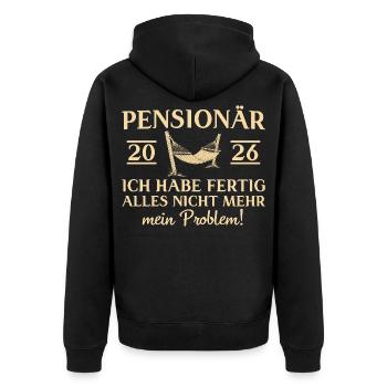 Pensionär 2026 Hängematte - Pension Abschied - Unisex Premium Bio Zip Hoodie - Schwarz - Hinten - Nico (187cm)