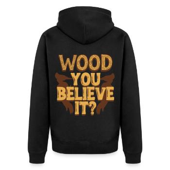 Elfenbein Specht Wood You Believe It? - Unisex Premium Bio Zip Hoodie - Schwarz - Hinten - Nico (187cm)