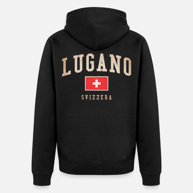 Emblème du drapeau suisse de Lugano - Veste à capuche bio Premium Unisexe - noir