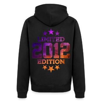LIMITED EDITION 2012 14. GEBURTSTAG - Unisex Premium Bio Zip Hoodie - Schwarz - Hinten - Nico (187cm)