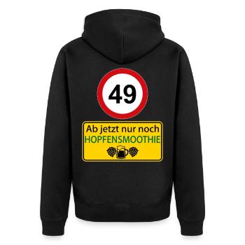 49 Ab jetzt nur noch Hopfensmoothie - Unisex Premium Bio Zip Hoodie - Schwarz - Hinten - Nico (187cm)