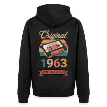 Original 1963 Limited Edition Geburtstag Geschenk - Unisex Premium Bio Zip Hoodie - Schwarz - Hinten - Nico (187cm)