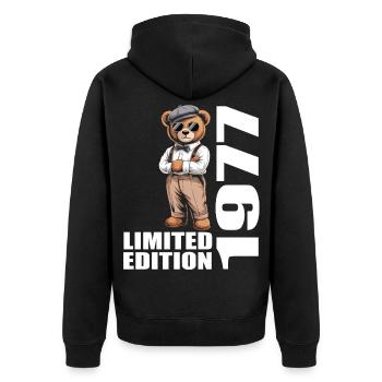 1977 Limited Edition Bär Geburtstag 1977 - Unisex Premium Bio Zip Hoodie - Schwarz - Hinten - Nico (187cm)