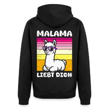 Bald Mama MALAMA LIEBT DICH Lustiges - Unisex Premium Bio Zip Hoodie - Schwarz - Hinten - Nico (187cm)