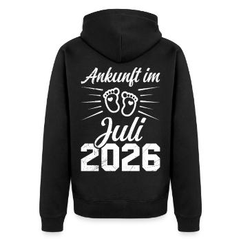 Femme enceinte ARRIVÉE EN JUILLET 2026 Drôle - Veste à capuche bio Premium Unisexe - noir - Dos - Nico (187cm)