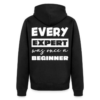 Jeder Experte war einst Anfänger - Unisex Premium Bio Zip Hoodie - Schwarz - Hinten - Nico (187cm)