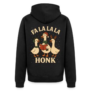 Weihnachtsgans Fa La La La Honk Lustiges Design - Unisex Premium Bio Zip Hoodie - Schwarz - Hinten - Nico (187cm)