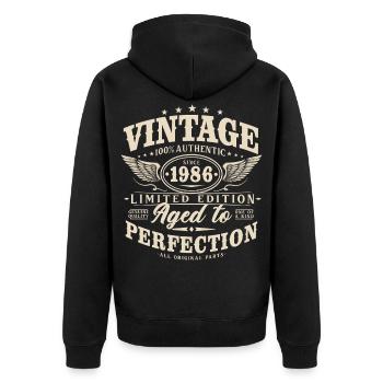 1986_Jahrgang_geboren_Geburtstag_Geschenk - Unisex Premium Organic Zip Hoodie - black - Back - Nico (187cm)