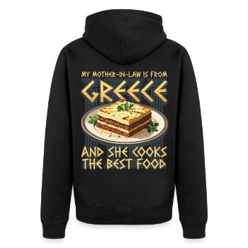 Griechische Schwiegermutter Griechenland - Unisex Premium Bio Zip Hoodie - Schwarz - Hinten - Nico (187cm)