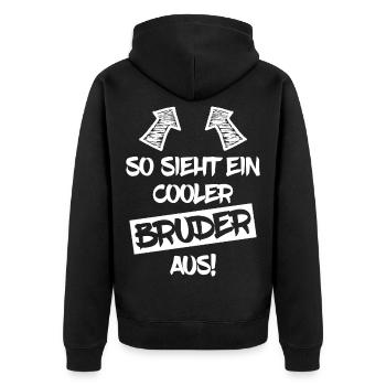 So sieht ein cooler Bruder aus Geschenk - Unisex Premium Bio Zip Hoodie - Schwarz - Hinten - Nico (187cm)