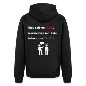 Impoli? Just Honest - T-shirt de citation de vérité drôle - Veste à capuche bio Premium Unisexe - noir - Dos - Nico (187cm)