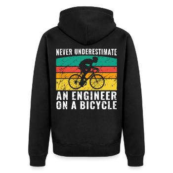 Never Underestimate an Engineer on a Bicycle Shirt - Unisex Premium Organic Zip Hoodie - black - Back - Nico (187cm)