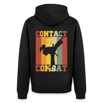 Silhouette einer Karatefrau – Combat Contact  - Unisex Premium Bio Zip Hoodie - Schwarz - Hinten - Nico (187cm)