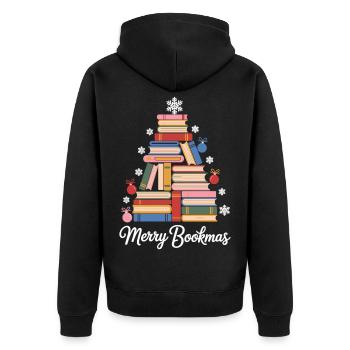 Weihnachtsbaum aus Büchern  Perfekt für Leseratten - Unisex Premium Bio Zip Hoodie - Schwarz - Hinten - Nico (187cm)