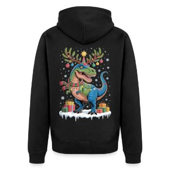 Tree Rex – Lustiges Dinosaurier Weihnachts T-Shirt - Unisex Premium Bio Zip Hoodie - Schwarz - Hinten - Nico (187cm)