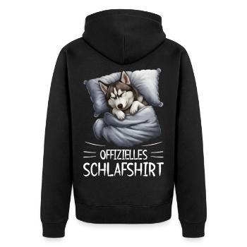 Offizielles Schlafshirt Alaskan Husky Hund - Unisex Premium Bio Zip Hoodie - Schwarz - Hinten - Nico (187cm)