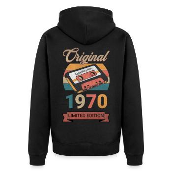 Original 1970 Limited Edition Geburtstag Geschenk - Unisex Premium Bio Zip Hoodie - Schwarz - Hinten - Nico (187cm)