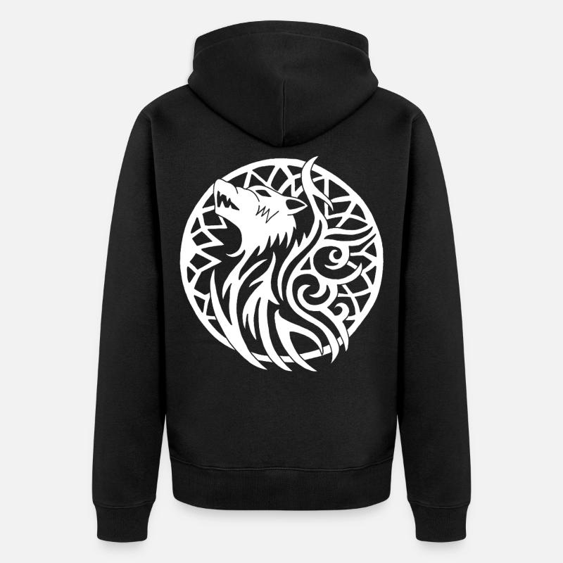 Weißer Wikingerwolf und Glücksbringer - Unisex Premium Bio Zip Hoodie - Schwarz