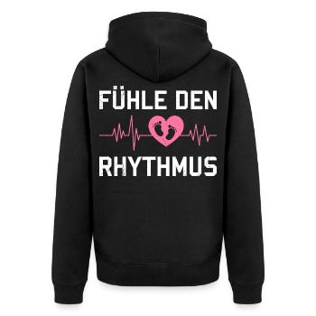 Expectant Mom FEEL THE RHYTHM Funny - Unisex Premium Organic Zip Hoodie - black - Back - Nico (187cm)
