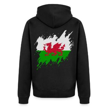 Flag of Wales, torn style - Unisex Premium Organic Zip Hoodie - black - Back - Nico (187cm)