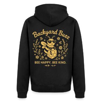 Backyard Buzz Bee Happy Bee Kind - Unisex Premium Bio Zip Hoodie - Schwarz - Hinten - Nico (187cm)