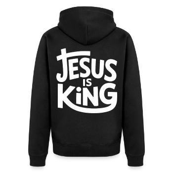 Jesus Is King Christlich Kreuz Glaube - Unisex Premium Bio Zip Hoodie - Schwarz - Hinten - Nico (187cm)