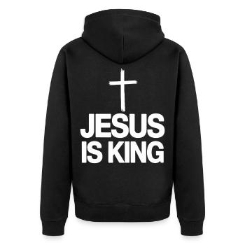 Jesus Is King Christlich Kreuz Glaube - Unisex Premium Bio Zip Hoodie - Schwarz - Hinten - Nico (187cm)