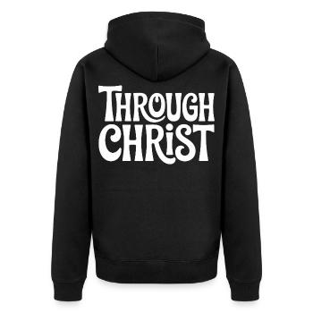 Trough Christ Jesus Christen Glaube - Unisex Premium Bio Zip Hoodie - Schwarz - Hinten - Nico (187cm)