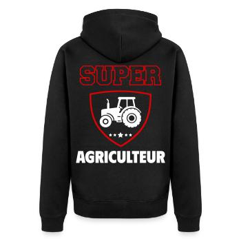Super Farmer, Vatertag, Weihnachten - Unisex Premium Bio Zip Hoodie - Schwarz - Hinten - Nico (187cm)