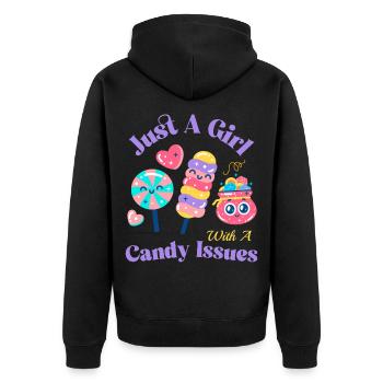 Naschkatze Mode für Candy Fans - Unisex Premium Bio Zip Hoodie - Schwarz - Hinten - Nico (187cm)