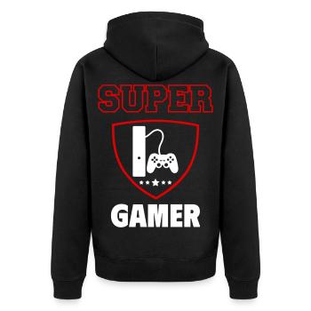 Super gamer, fête des pères, noël - Veste à capuche bio Premium Unisexe - noir - Dos - Nico (187cm)
