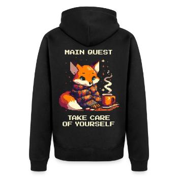 Quête principale : Prenez soin de vous | Prendre soin de soi - Veste à capuche bio Premium Unisexe - noir - Dos - Nico (187cm)