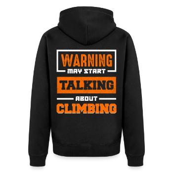 Warning: Talking about climbing - Unisex Premium Organic Zip Hoodie - black - Back - Nico (187cm)