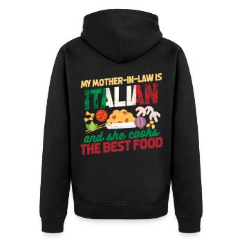 Italienische Schwiegermutter - Unisex Premium Bio Zip Hoodie - Schwarz - Hinten - Nico (187cm)