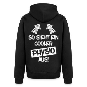 Cooler Physio Physiotherapeut Lustiger Spruch - Unisex Premium Bio Zip Hoodie - Schwarz - Hinten - Nico (187cm)