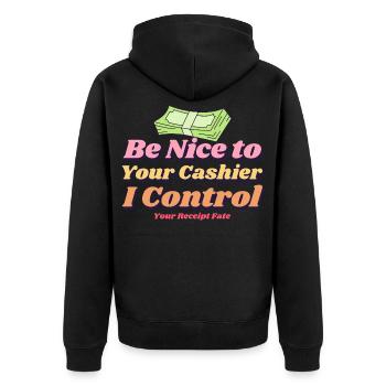 Seien Sie nett zu Ihrem Kassierer - Unisex Premium Bio Zip Hoodie - Schwarz - Hinten - Nico (187cm)