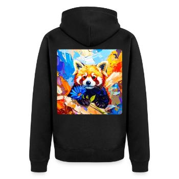 Roter-Panda-Blaue Blume - Unisex Premium Bio Zip Hoodie - Schwarz - Hinten - Nico (187cm)