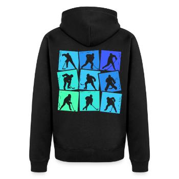 Eishockeyspieler Eishockey Jungen Kinder Herren - Unisex Premium Bio Zip Hoodie - Schwarz - Hinten - Nico (187cm)
