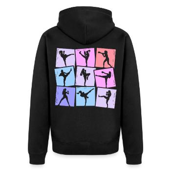 Kickboxen Kickboxer Muay Thai Damen Mädchen - Unisex Premium Bio Zip Hoodie - Schwarz - Hinten - Nico (187cm)