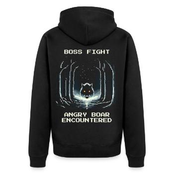 Bosskampf Wildschwein | Wald Bushcraft Jäger - Unisex Premium Organic Zip Hoodie - black - Back - Nico (187cm)