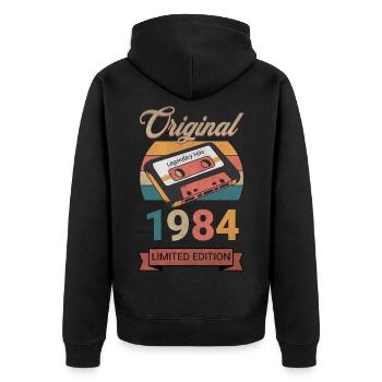 Original 1984 Limited Edition Geburtstag Geschenk - Unisex Premium Bio Zip Hoodie - Schwarz - Hinten - Nico (187cm)
