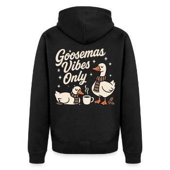 Goosemas Vibes Nur Weihnachtsgans - Unisex Premium Bio Zip Hoodie - Schwarz - Hinten - Nico (187cm)