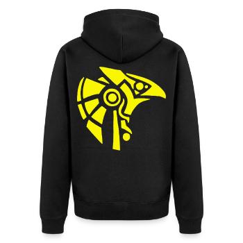 Ägyptischer Gott Horus (gelb) - Unisex Premium Bio Zip Hoodie - Schwarz - Hinten - Nico (187cm)