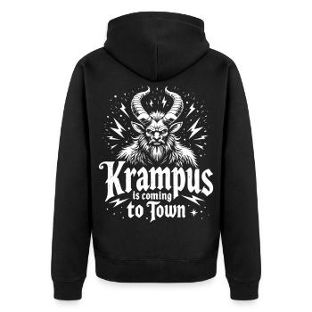 Der Krampus kommt in die Stadt - Unisex Premium Bio Zip Hoodie - Schwarz - Hinten - Nico (187cm)