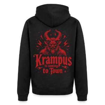 Der Krampus kommt in die Stadt - Unisex Premium Bio Zip Hoodie - Schwarz - Hinten - Nico (187cm)