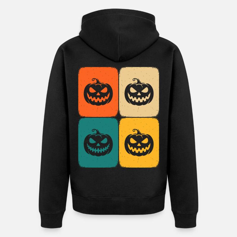 Halloween Rétro Citrouille Joyeux Effrayant - Veste à capuche bio Premium Unisexe - noir