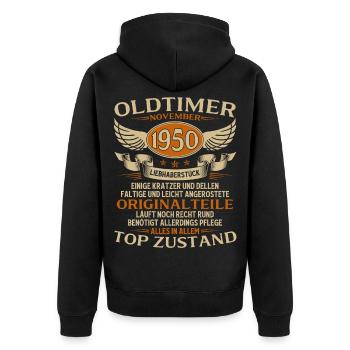Cadeau 75ème anniversaire Voiture de collection Novembre 1950 - Veste à capuche bio Premium Unisexe - noir - Dos - Nico (187cm)