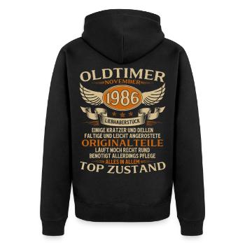 40. Geburtstag Geschenk Oldtimer November 1986 - Unisex Premium Bio Zip Hoodie - Schwarz - Hinten - Nico (187cm)