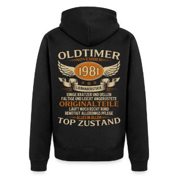 44th Birthday Gift Vintage Car November 1981 - Unisex Premium Organic Zip Hoodie - black - Back - Nico (187cm)